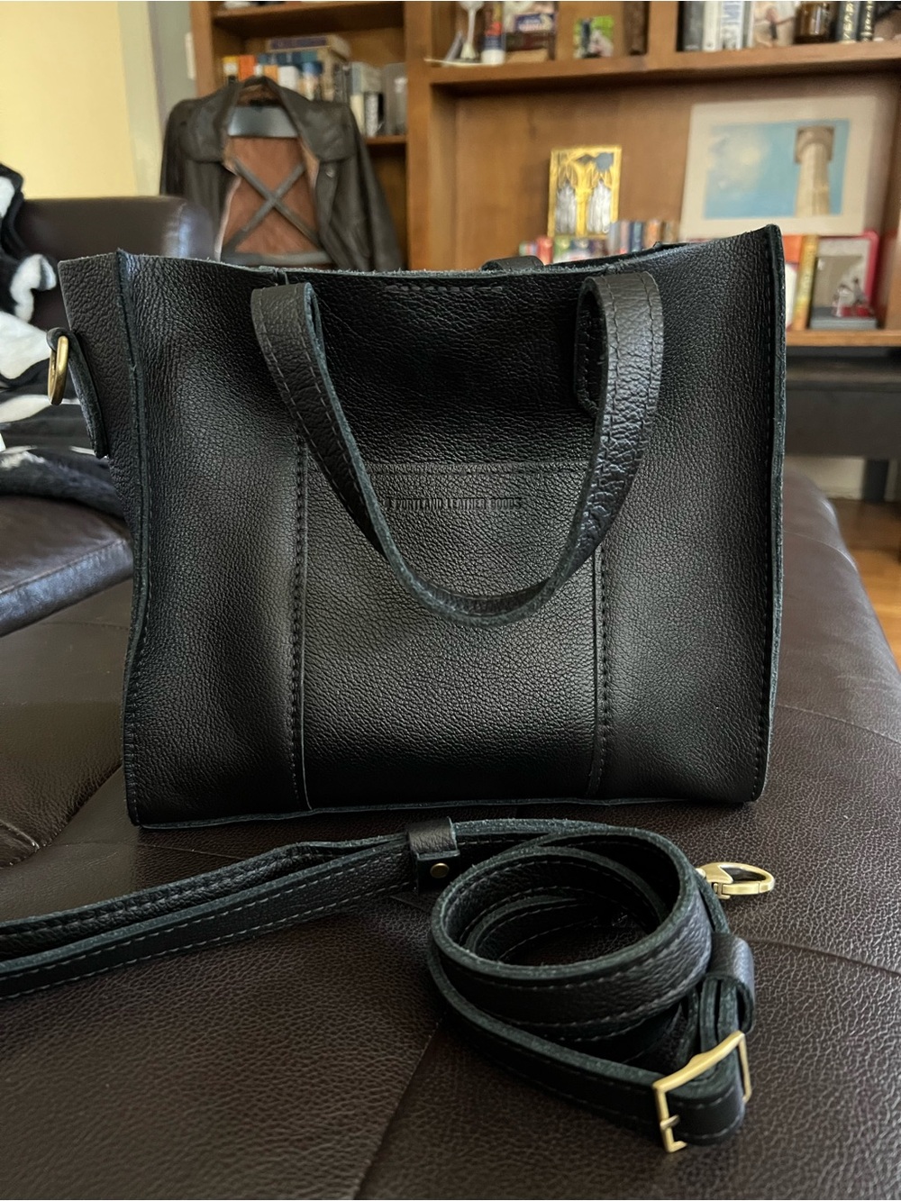 Portland Leather Black Pebble Lola Crossbody Tote with Removable Strap - Picture 2 of 10